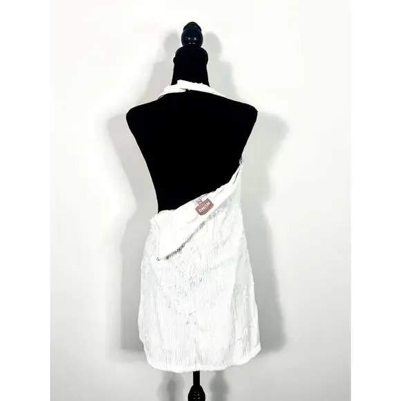 Show Me Your Mumu Samba Mini White Liquid Sequin Dress Medium - Picture 3 of 7